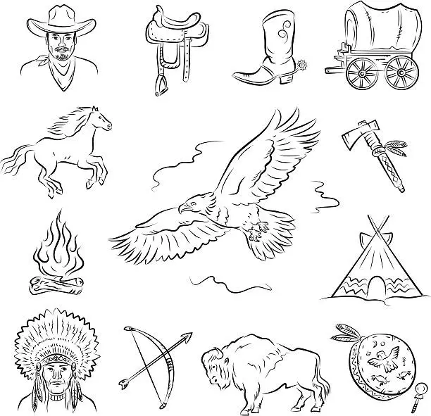 Vector illustration of Western Icons Set.