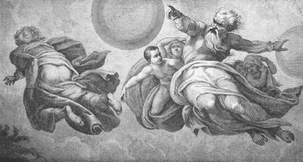 Creation of the world by Michelangelo in the old book Michel-Ange, by F. Koenig, 1888, Paris Creation of the world by Michelangelo in the old book Michel-Ange, by F. Koenig, 1888, Paris michelangelo stock illustrations