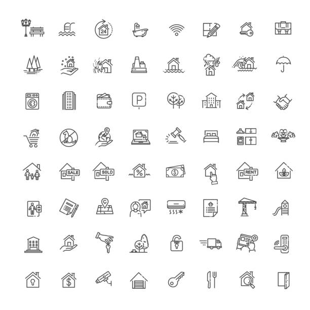 Vector Set of Real Estate Related Outline web icons set - Real Estate - Vector estate agency stock illustrations