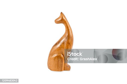 istock wooden cat figurine on white 1209483042