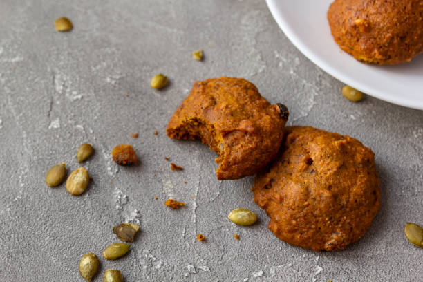 istock Healthy Pumpkin cookies. Grey stone background. Close-up 1209484084