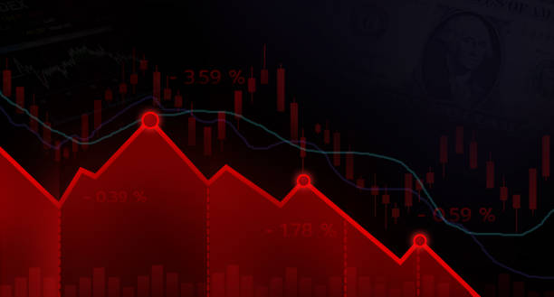 istock downtrend line graph in stock market on red 1209488492