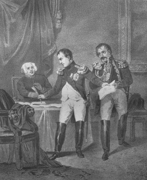 istock Napoleon signs a document in the old book Napoleon, by A. Lacrosse, Bruxelles, 1838 1209489660