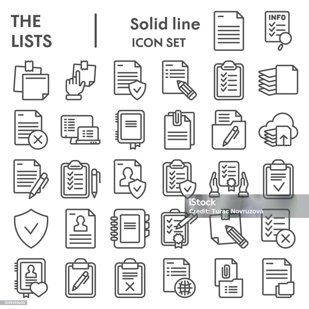Listes d’icônes de ligne, collection de symboles de documents, croquis vectoriels, illustrations de logo, panneaux de papier paquet de pictogrammes linéaires isolés sur fond blanc, eps 10. - clipart vectoriel de Icône libre de droits Listes d’icônes de ligne, collection de symboles de documents, croquis vectoriels, illustrations de logo, panneaux de papier paquet de pictogrammes linéaires isolés sur fond blanc, eps 10. - clipart vectoriel de Icône libre de droits