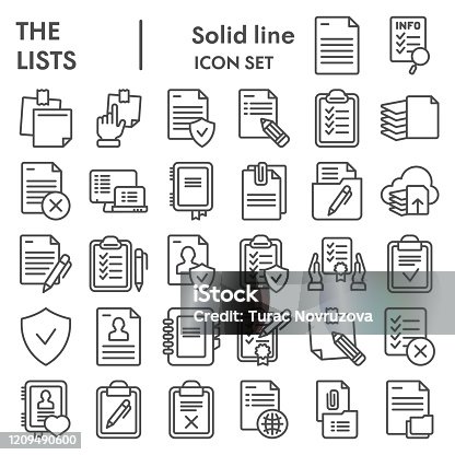istock Lists line icon set, documents symbols collection, vector sketches, logo illustrations, paper signs linear pictograms package isolated on white background, eps 10. 1209490600