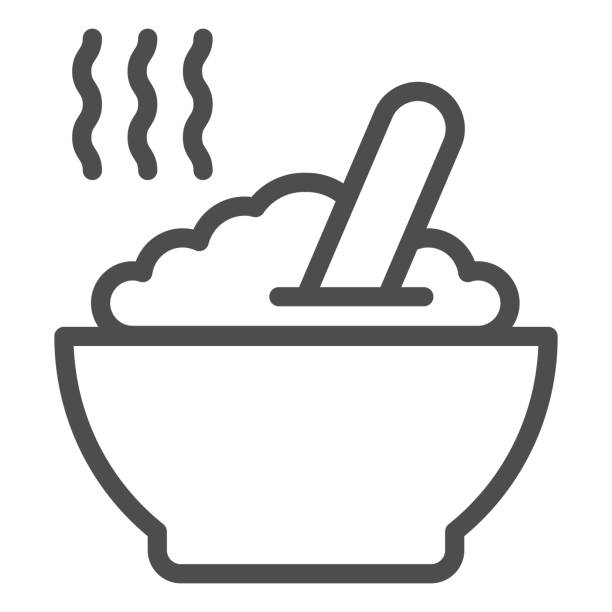 ilustrações, clipart, desenhos animados e ícones de ícone da linha mingau. ilustração vetorial de prato quente isolada em branco. design de estilo de contorno de cereal, projetado para web e app. eps 10. - oatmeal heat bowl breakfast