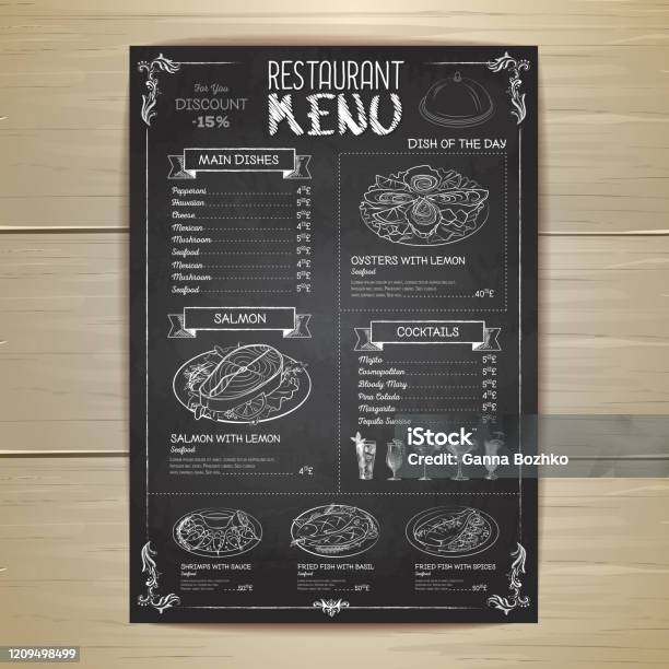 Handmade Menu Drawing Chalk Drawing Restaurant Menu Design Stock Illustration - Download ...