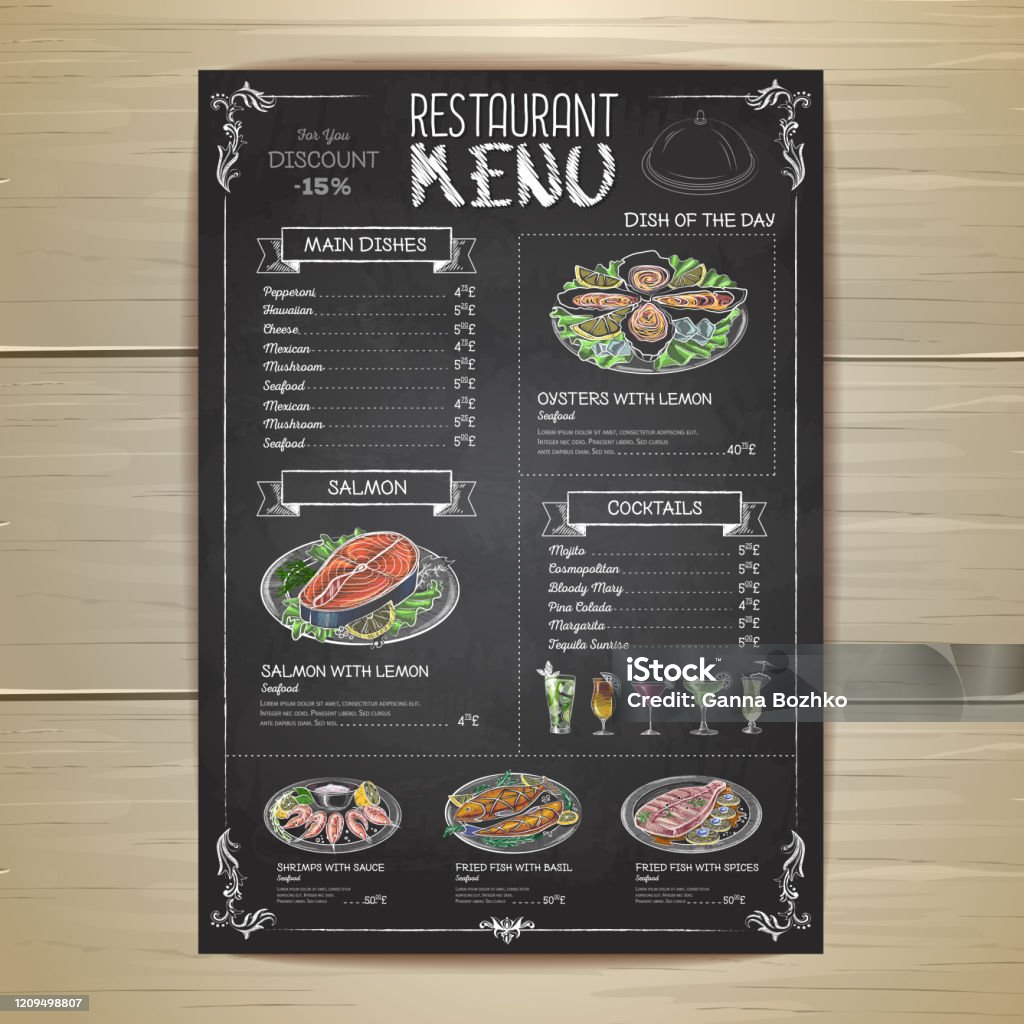 Handmade Menu Drawing Chalk Drawing Restaurant Menu Design Stock Illustration - Download ...
