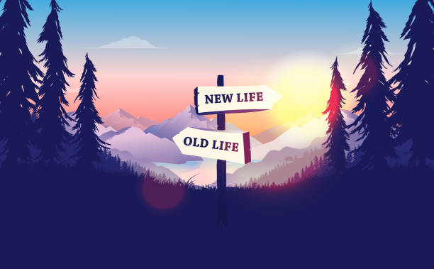 chọn hướng sống, cuộc sống mới hoặc cuộc sống cũ - beginning of a new era hình minh họa sẵn có