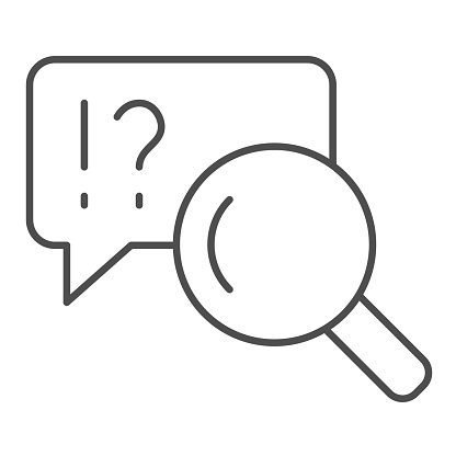 Chat search thin line icon. Search dialogue vector illustration isolated on white. Magnifier and speech bubble outline style design, designed for web and app. Eps 10