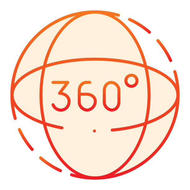 ilustrações, clipart, desenhos animados e ícones de ícone plano de rotação de 360 graus. ângulo 360 graus ícones laranja em estilo plano moderno. 360 graus visualizam design de estilo gradiente, projetado para web e aplicativo. eps 10. - symbol art computer icon plan