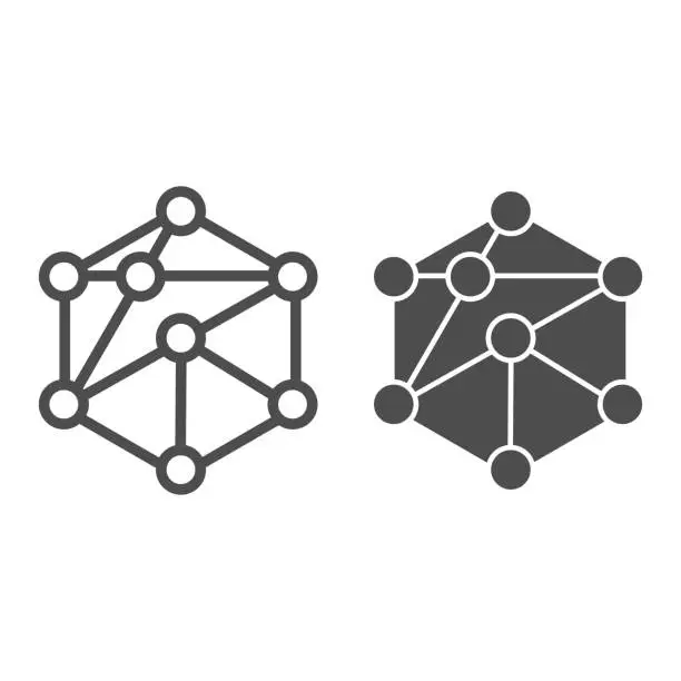 Vector illustration of Cube network line and glyph icon. Blockchain vector illustration isolated on white. Cube structure outline style design, designed for web and app. Eps 10.