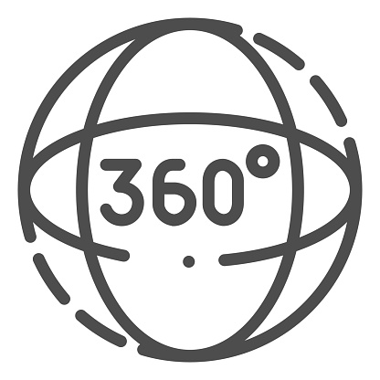 360 degrees rotation line icon. Angle 360 degrees vector illustration isolated on white. 360 degrees view outline style design, designed for web and app. Eps 10