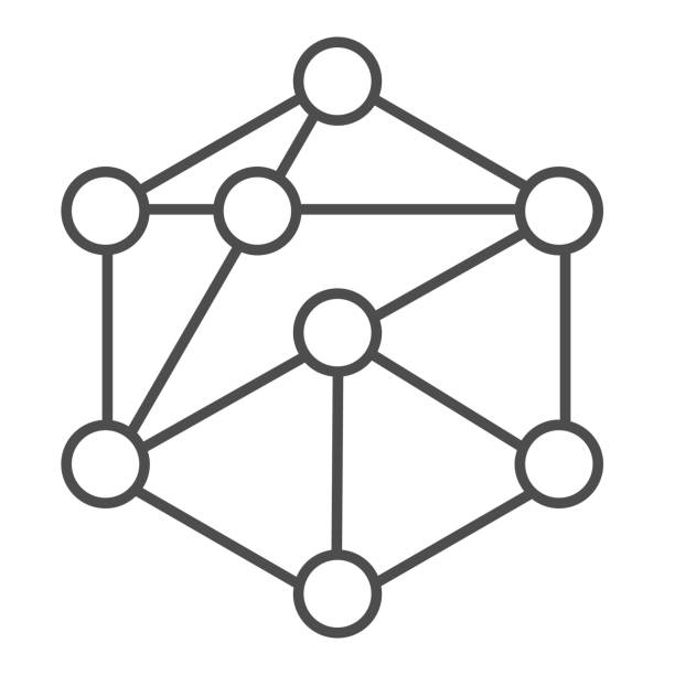 ilustrações, clipart, desenhos animados e ícones de ícone da linha fina da rede cubo. ilustração vetorial blockchain isolada em branco. design de estilo de contorno de estrutura cubo, projetado para web e aplicativo. eps 10. - conexão