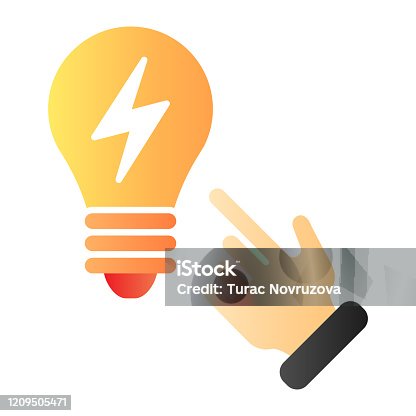 istock Idea concept flat icon. Light bulb and hand color icons in trendy flat style. Solution gradient style design, designed for web and app. Eps 10. 1209505471