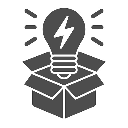 Box with lighbulb solid icon. Idea vector illustration isolated on white. Creative box glyph style design, designed for web and app. Eps 10