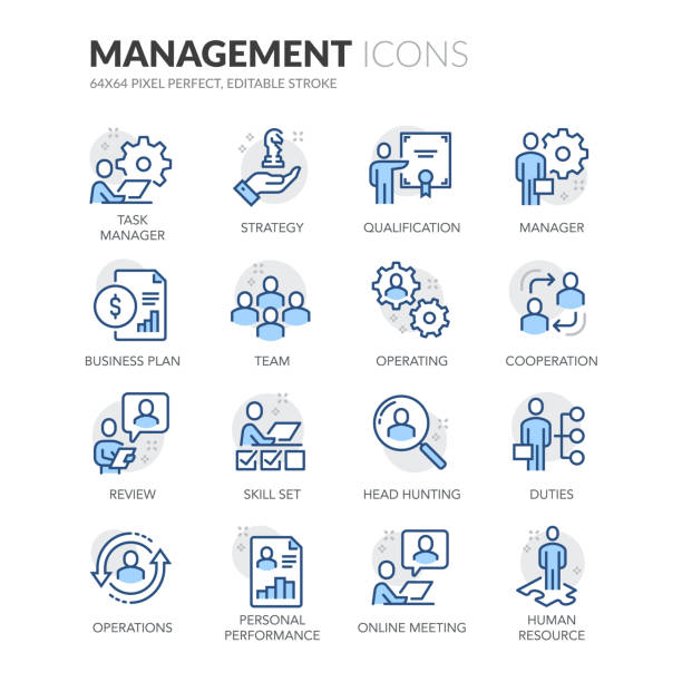 Line People Management Icons Simple Set of People Management Related Vector Line Icons. 
Contains such Icons as Task Manager, Qualification, Head Hunting and more.
Editable Stroke. 64x64 Pixel Perfect. household chores stock illustrations