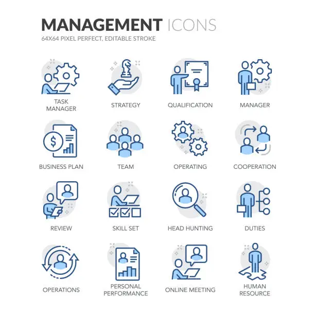 Vector illustration of Line People Management Icons