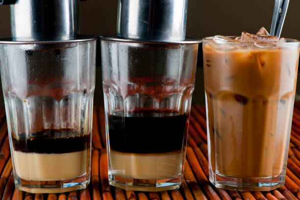 Vietnamese Iced Coffee. Strong coffee with sweetened condensed milk and chilled on ice. Classic traditional Vietnamese iced beverage favorite.