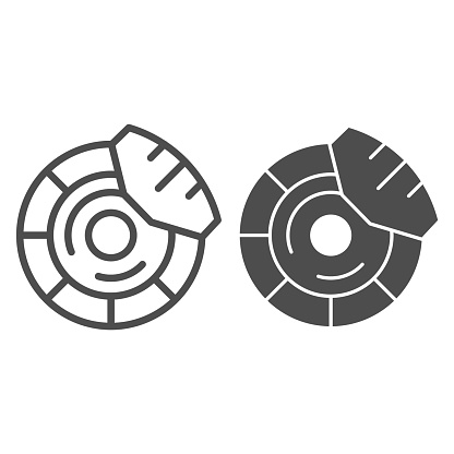 Brake discs line and glyph icon. Brake shoe vector illustration isolated on white. Car part outline style design, designed for web and app. Eps 10