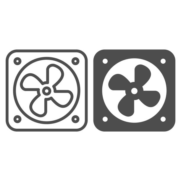 illustrations, cliparts, dessins animés et icônes de ligne de refroidissement de ventilateur de voiture et icône de glyphe. illustration de vecteur de ventilateur de radiateur d’isolement sur le blanc. conception de modèle de contour de pièce de voiture, conçue pour le web et l’application eps 10. - ventilateur