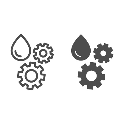 Oil and gear line and glyph icon. Automobile liquid vector illustration isolated on white. Auto lubricant outline style design, designed for web and app. Eps 10