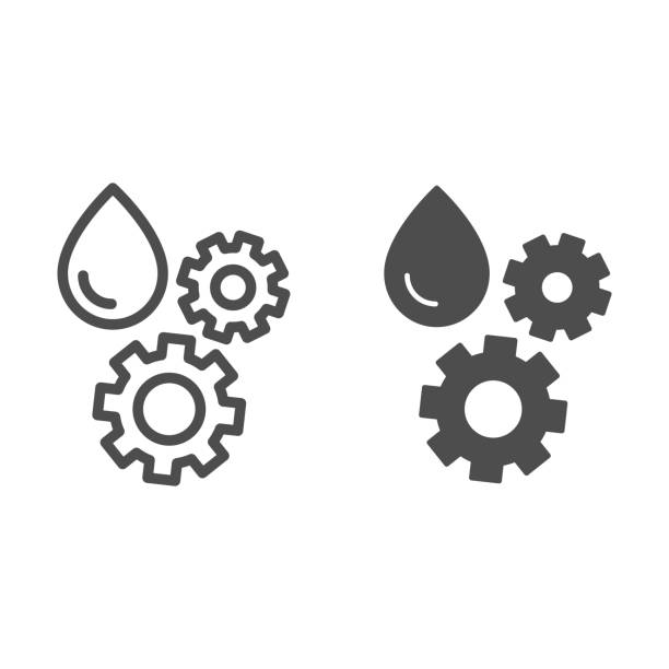 Oil and gear line and glyph icon. Automobile liquid vector illustration isolated on white. Auto lubricant outline style design, designed for web and app. Eps 10. Oil and gear line and glyph icon. Automobile liquid vector illustration isolated on white. Auto lubricant outline style design, designed for web and app. Eps 10 lubrication stock illustrations