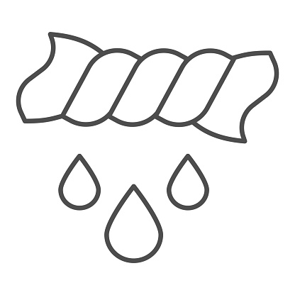 Squeeze the clothes thin line icon. Wring wet towel vector illustration isolated on white. Twist tissue with drops outline style design, designed for web and app. Eps 10