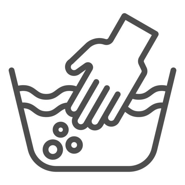 handwäsche von wäscheleine symbol. hände in becken vektor illustration isoliert auf weiß. wäsche-label-umriss-stil-design, entwickelt für web und app. eps 10. - washing hand stock-grafiken, -clipart, -cartoons und -symbole
