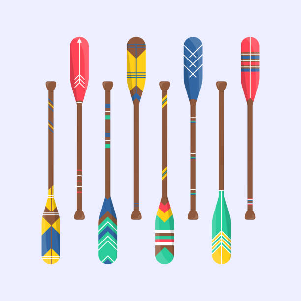 ilustrações de stock, clip art, desenhos animados e ícones de set of cute oar paddle boat in cartoon - oar