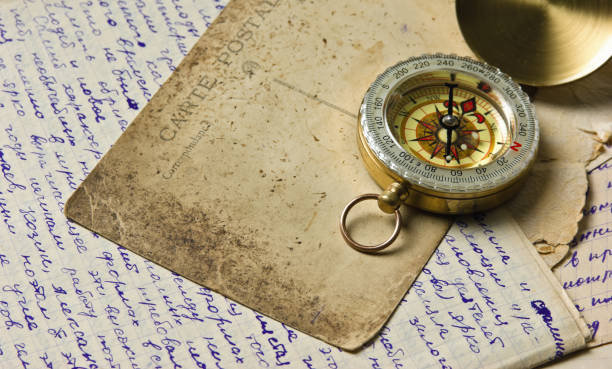 vintage  postcard and letters - writing manuscript ancient postcard imagens e fotografias de stock
