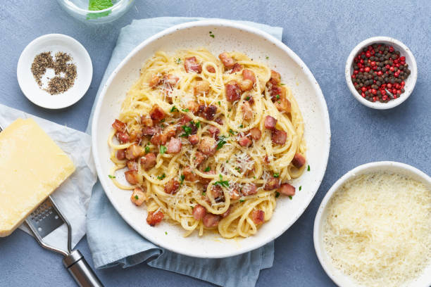 istock Carbonara pasta. Spaghetti with pancetta, egg, parmesan cheese 1209518987