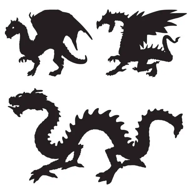 Vector illustration of Dragon Silhouettes