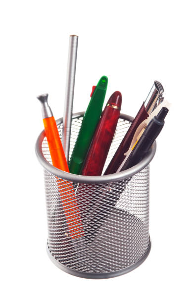 istock basket with pencils and pens  isolated on white background 1209522627