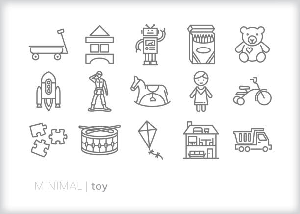 ilustrações, clipart, desenhos animados e ícones de conjunto de ícones da linha de brinquedos infantis - brinquedos