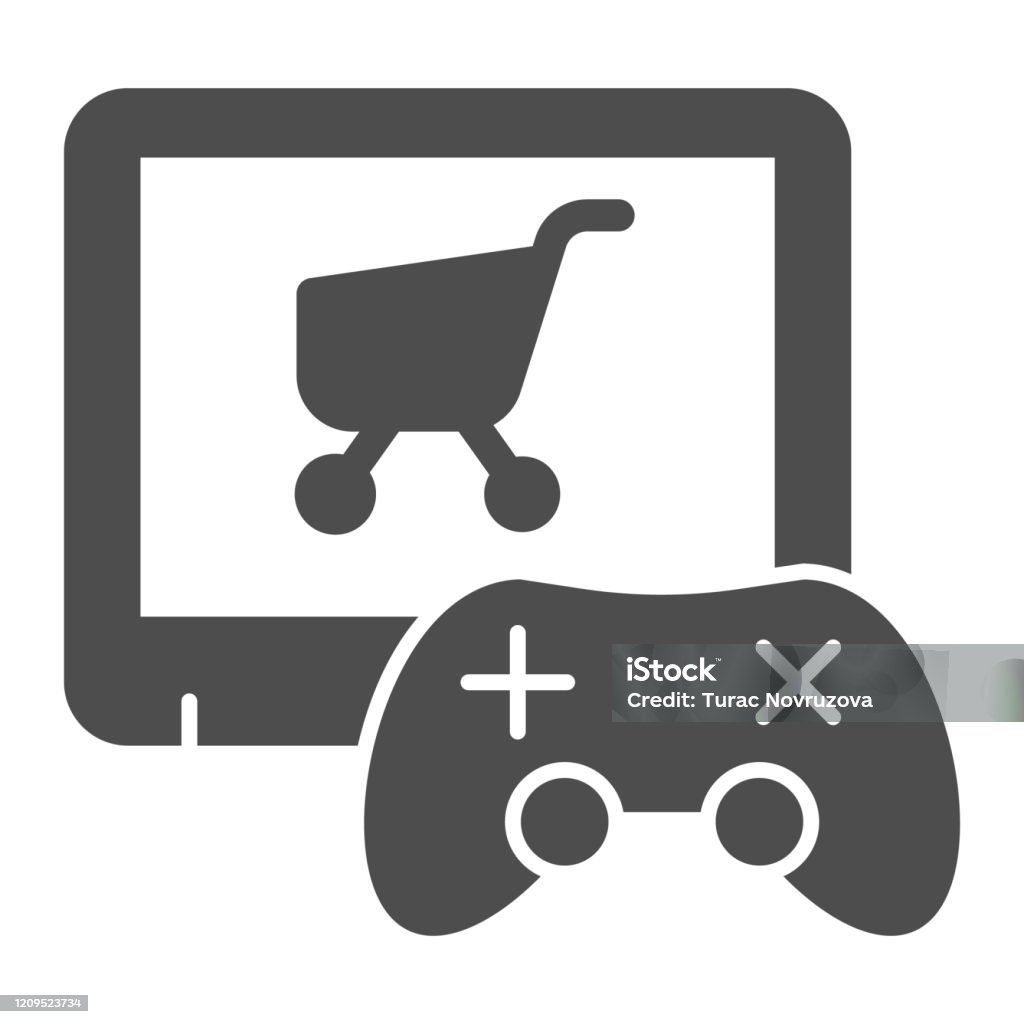 Video Game Purchase Solid Icon Game Console And Shopping Cart Vector  Illustration Isolated On White Game Controller And Trolley Glyph Style  Design Designed For Web And App Eps 10 Stock Illustration 