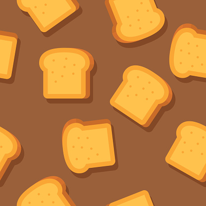 Vector illustration of bread in a repeating pattern against a brown background.