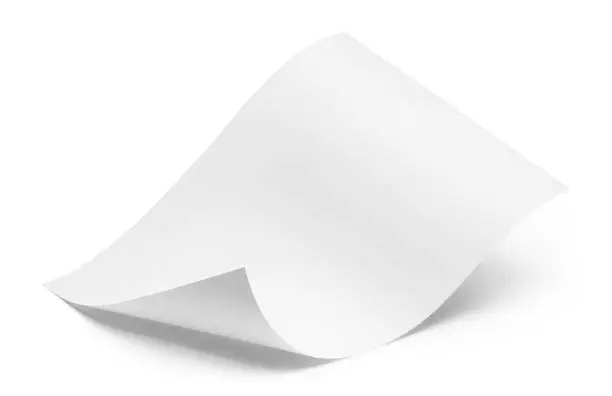 Photo of Blank bended paper sheet on white