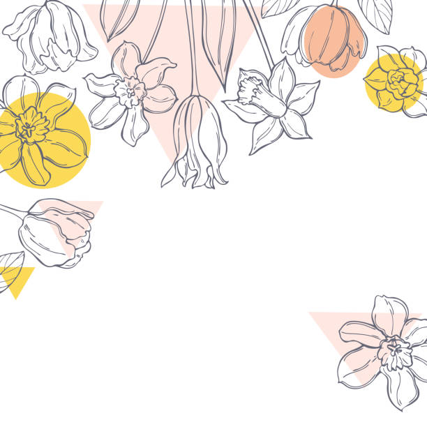 Vector background with  spring flowers. Hand drawn spring flowers. Vector background. Sketch  illustration. branch plant part stock illustrations