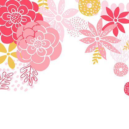 Floral background with hand drawn flowers. Vector sketch  illustration.