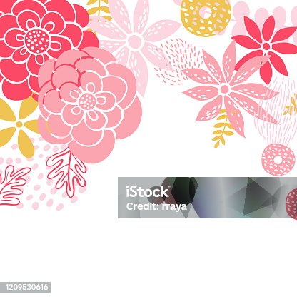 istock Floral background with hand drawn flowers. 1209530616