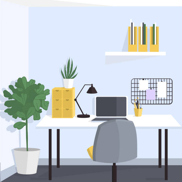 ilustrações de stock, clip art, desenhos animados e ícones de the modern interior of home office - home office