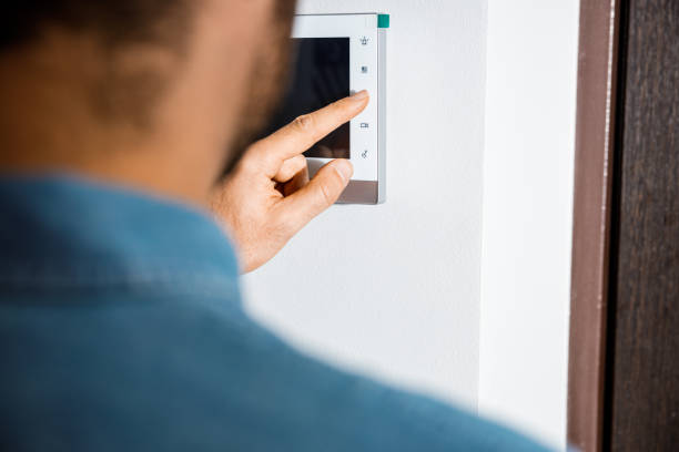 istock Man opening door with buzzer stock photo 1209554733