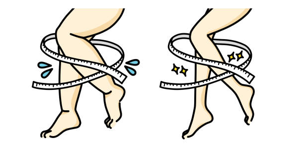 vergleich der dicken und dünnen beine von frauen - tape measure slim women dieting stock-grafiken, -clipart, -cartoons und -symbole