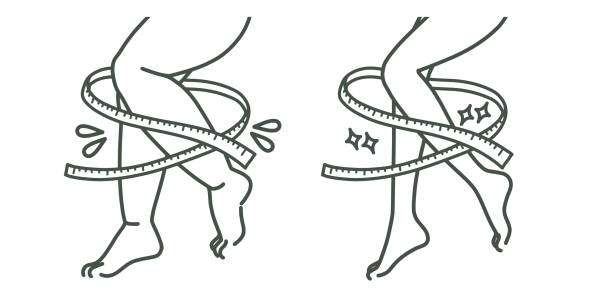 perbandingan kaki wanita yang tebal dan tipis - big size woman asian ilustrasi stok