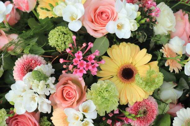 Yellow and pink wedding flowers
