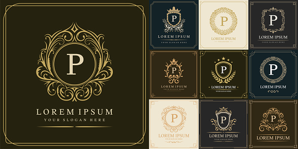 Set of luxury logo template, Initial letter type P, vector illustration