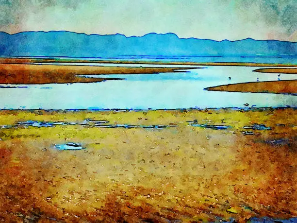 This is my Photographic Image of a Seascape Horizon at Lowtide in a Watercolour Effect. Because sometimes you might want a more illustrative image for an organic look. The image was taken in Pohara Beach, Near Takaka, in the Tasman District of New Zealand's South Island.