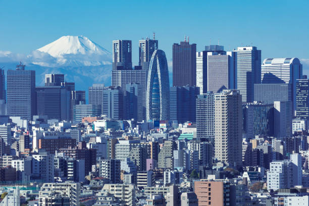 fuji and shinjuku cityscape from the lounge２ - mor imagens e fotografias de stock