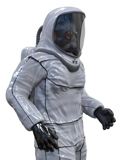 istock Man in a biohazard suit isolated on white 3d illustration 1209590575